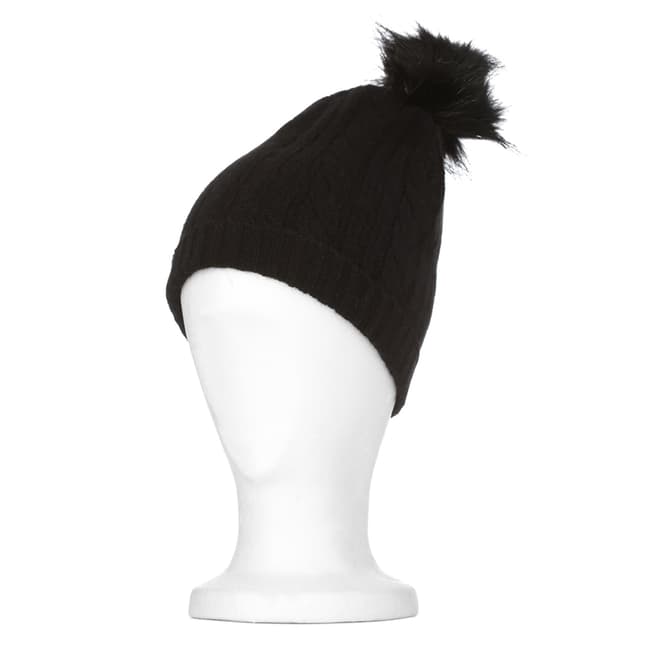  Black Cable Cashmere Knit Fur Bobble Hat