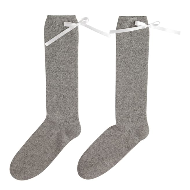  Grey Marl Cashmere Cable Knit Ribbon Trim Socks