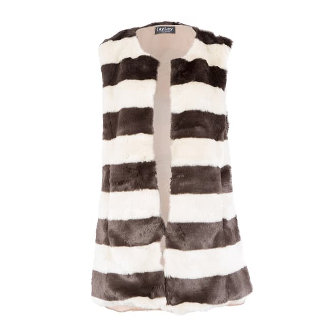 JayLey Collection Faux Fur Gilet Chocolate/White Stripe