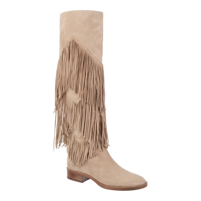 Sam Edelman Oatmeal Suede Pendra Fringed Over The Knee Boots 