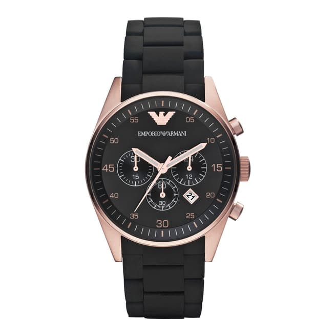 Armani Men's Black/Rose Gold Stainless Steel Chronograph Bracelet Watch