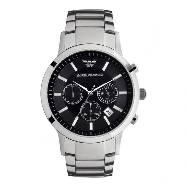 Armani Men's Silver/Black Stainless Steel Classic Chronograph Bracelet Watch
