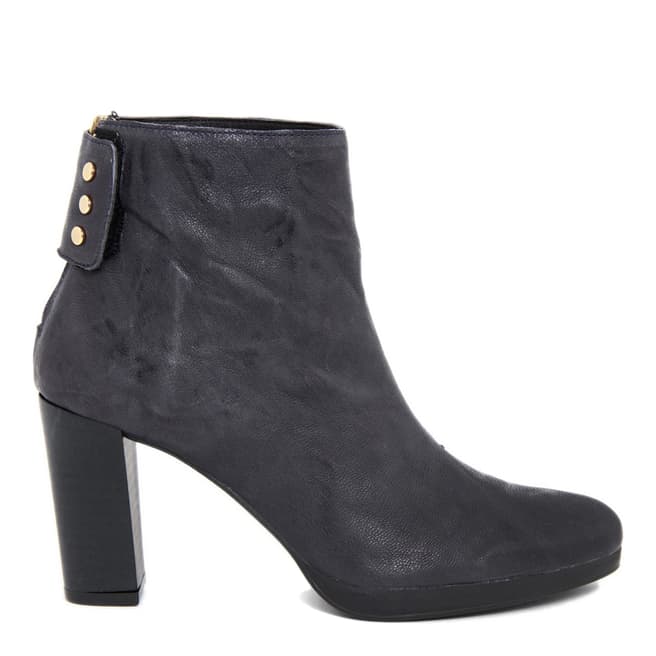 Eye Black Leather Distressed Effect Heeled Ankle Boots