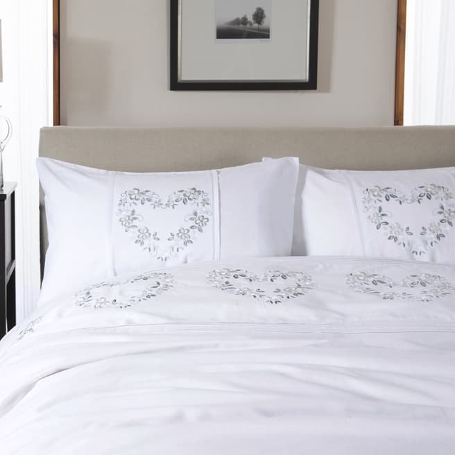 The White Room White Cotton Floral Heart Embroidered Single Duvet Set