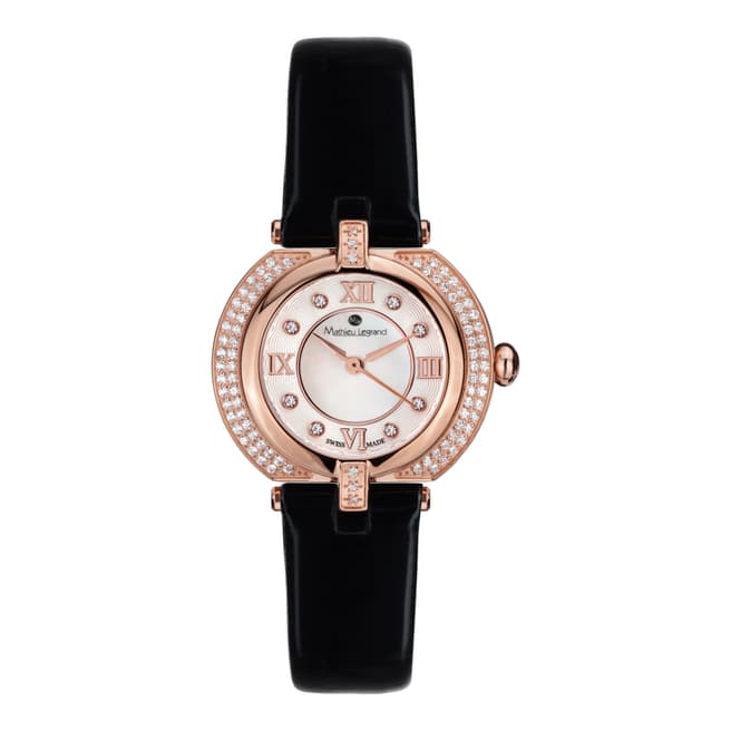 Mathieu Legrand Women's Rose Gold/Black Mother of Pearl/Crystal Mille Cailloux Watch