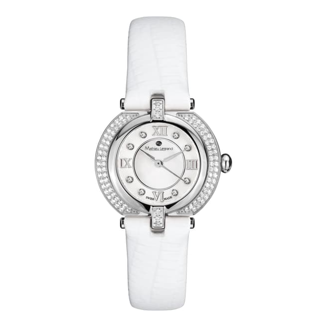 Mathieu Legrand Women's Silver/White Mother of Pearl/Crystal Mille Cailloux Watch