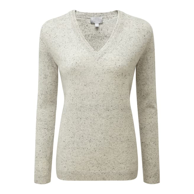 Pure Collection Heather Grey Double V Neck Cashmere Jumper