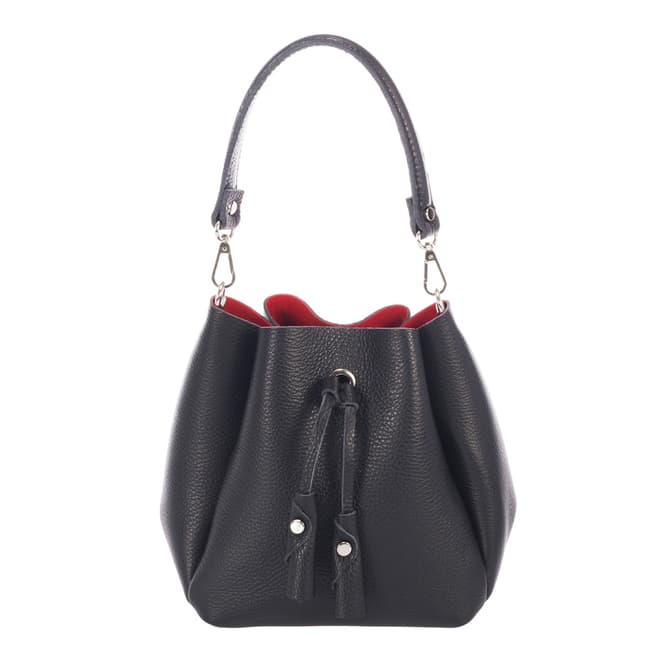 Massimo Castelli Black Leather Tassel Design Bucket Bag