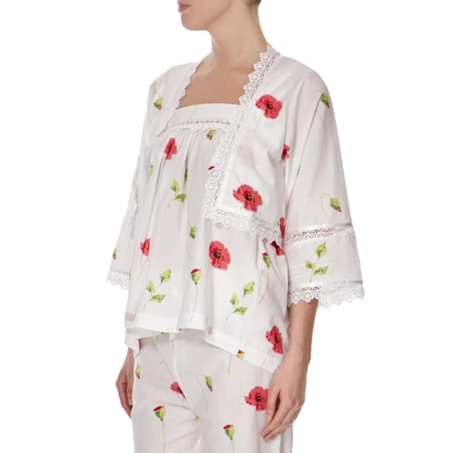 Cottonreal White/Raspberry Poppy Floral Bed Jacket