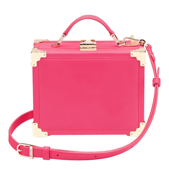 Aspinal of London Neon Pink Leather Mini Trunk Clutch