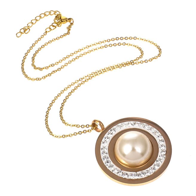 White label by Liv Oliver Gold Pearl and Crystal Disc Pendant Necklace
