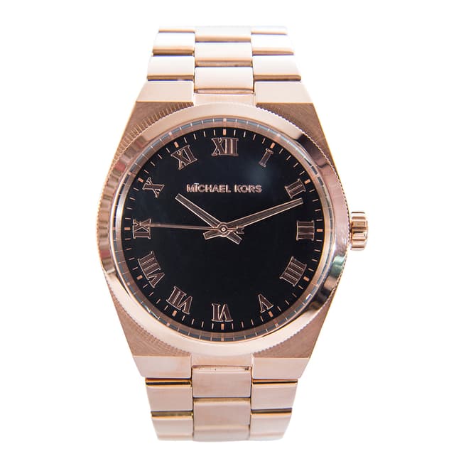 Michael Kors Ladies Rose Gold/Black Bracelet Strap Watch