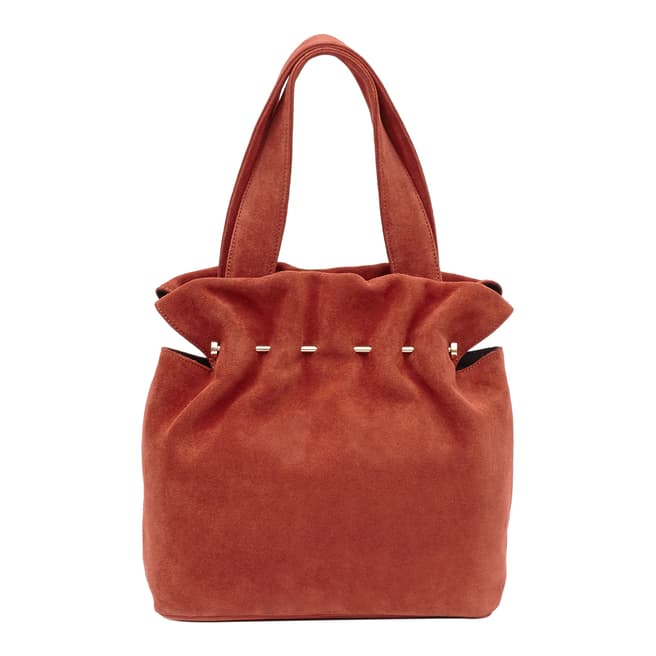 Reiss Rust Red Leather Cassius Metal Bar Tote Bag