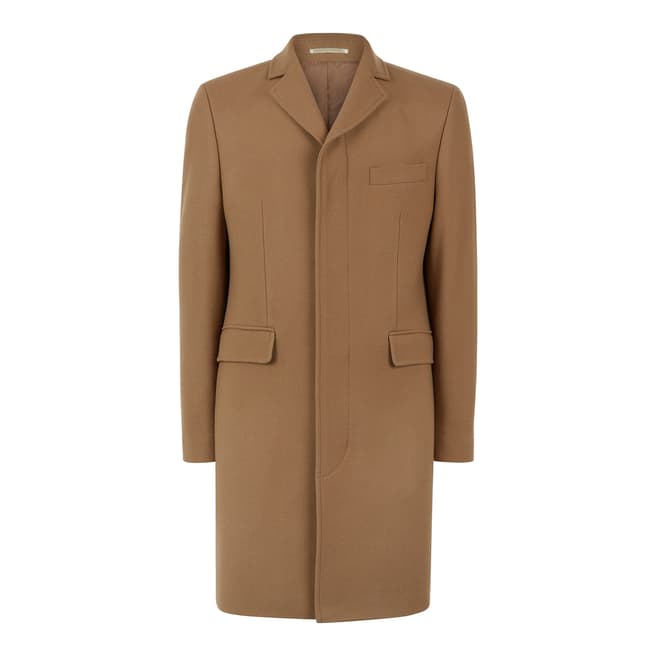 Jaeger Camel Covered Placket Wool Cashmere Overcoat