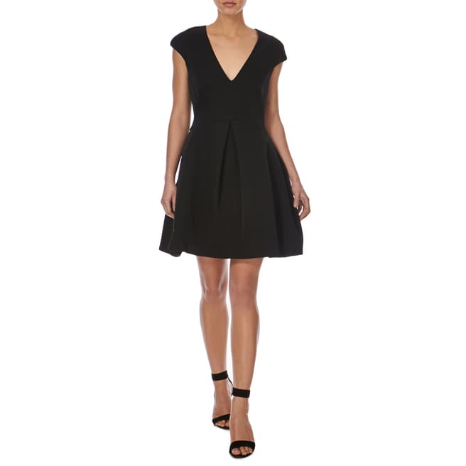 Halston Heritage Black Cap-Sleeve Structure Dress with Cutout Back