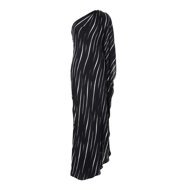 Halston Heritage Black Folded One Sleeve Asymmetric Neck Side Split Gown