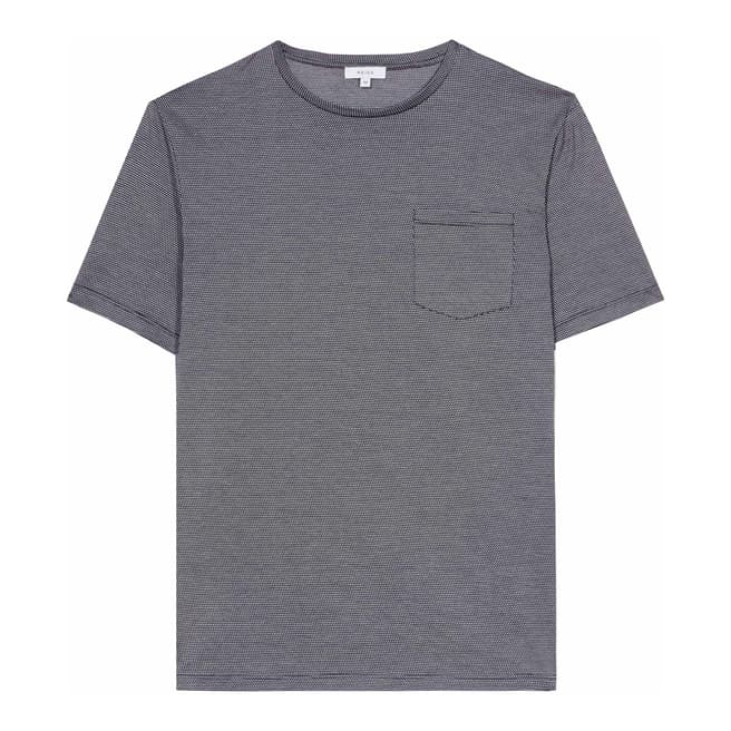 Reiss Navy Dazzle Micro Print Cotton T Shirt