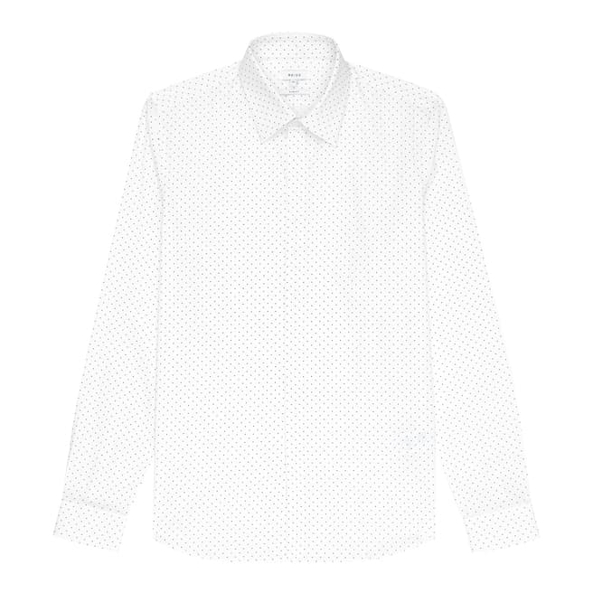 Reiss White Jenas Polka Dot Slim Fit Cotton Shirt