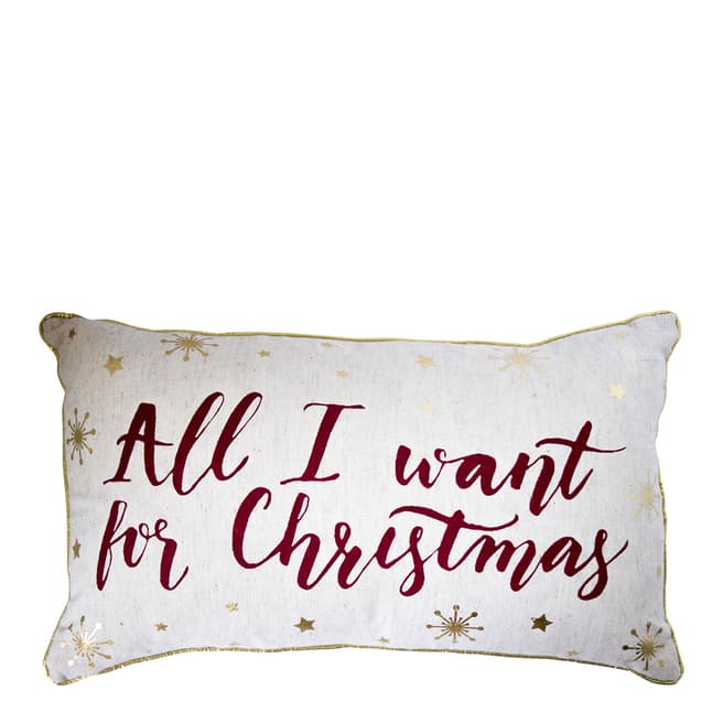 Gallery Living Metallic All I Want For Christmas Printed Cushion 30 x 50 cm