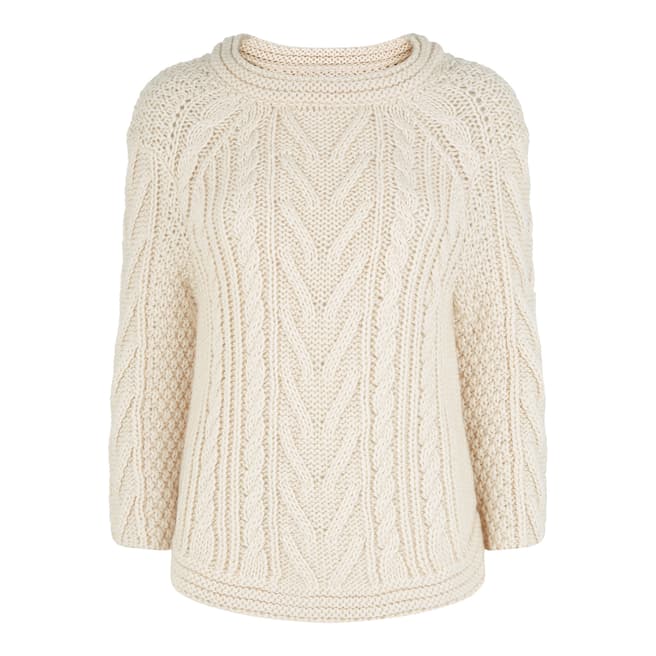 Monsoon Neutral Camilla Curved Hem Cable Knit Jumper