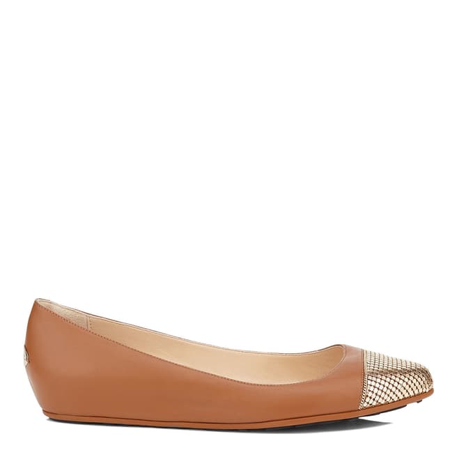 Jimmy Choo Brown Leather Waine Ballet Flats With Gold Mesh
