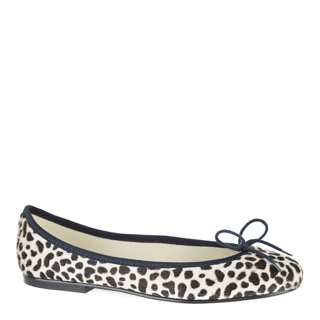 French Sole Snow Leopard Pony Hair Navy Trim India Ballet Flats