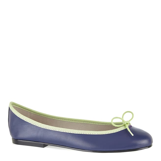 French Sole Navy/Green Leather India Ballet Flats