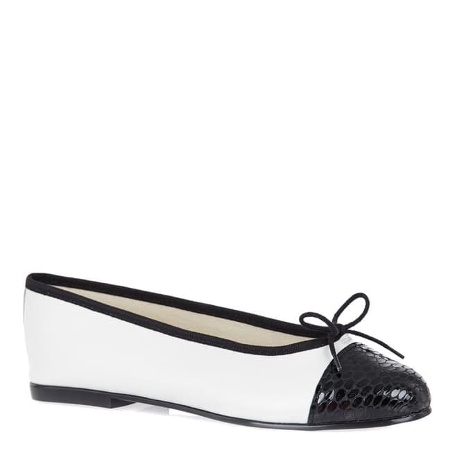 French Sole White/Black Leather Simple Ballet Flats
