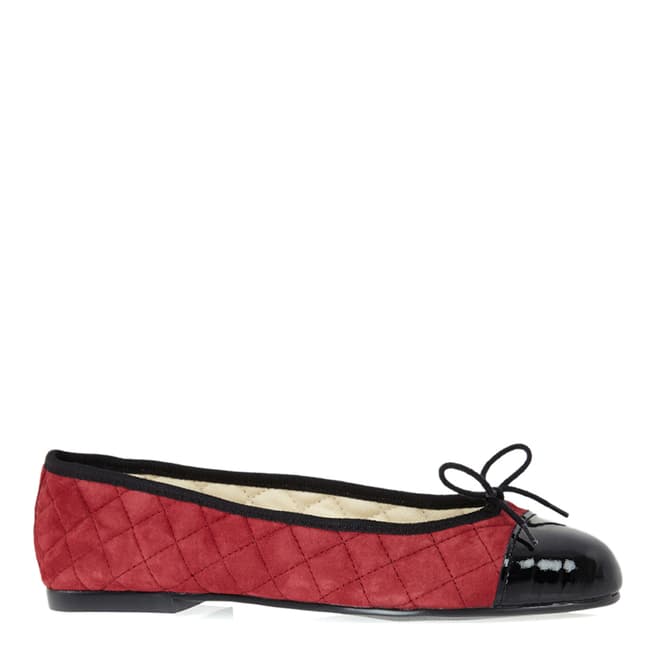 French Sole Red/Black Suede Quilt Simple Ballet Flats