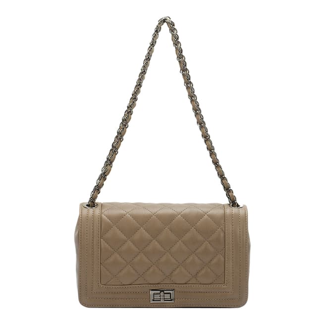 Lisa Minardi Taupe Leather Quilted Chain Strap Shoulder Bag