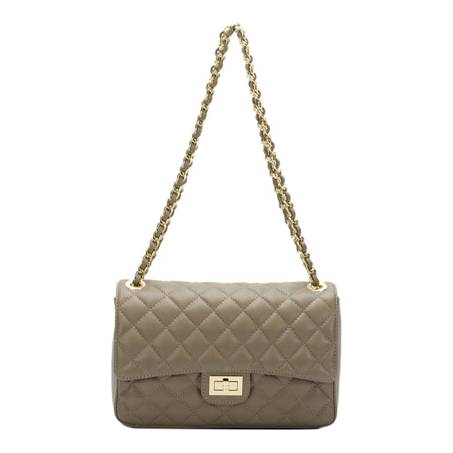 Markese Taupe Leather Quilted Shoulder Bag