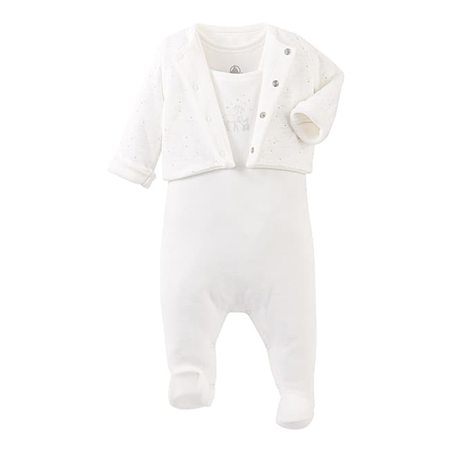 Petit Bateau Unisex Baby's White Velour Sleepsuit and Jacket Set