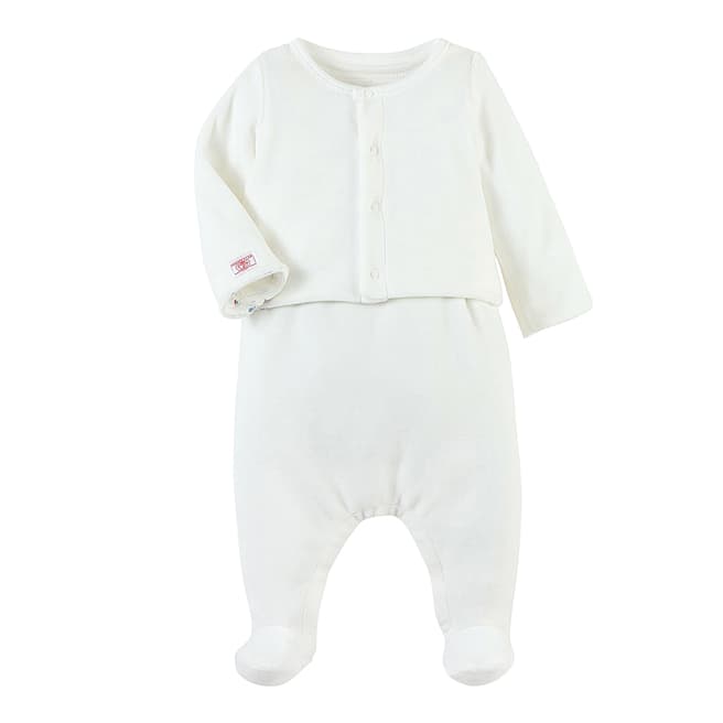 Petit Bateau Baby Boy's White Velour Sleepsuit and Cardigan Set