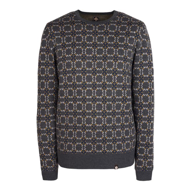 Pretty Green Grey Carville Wool Blend Crew Neck Sweater