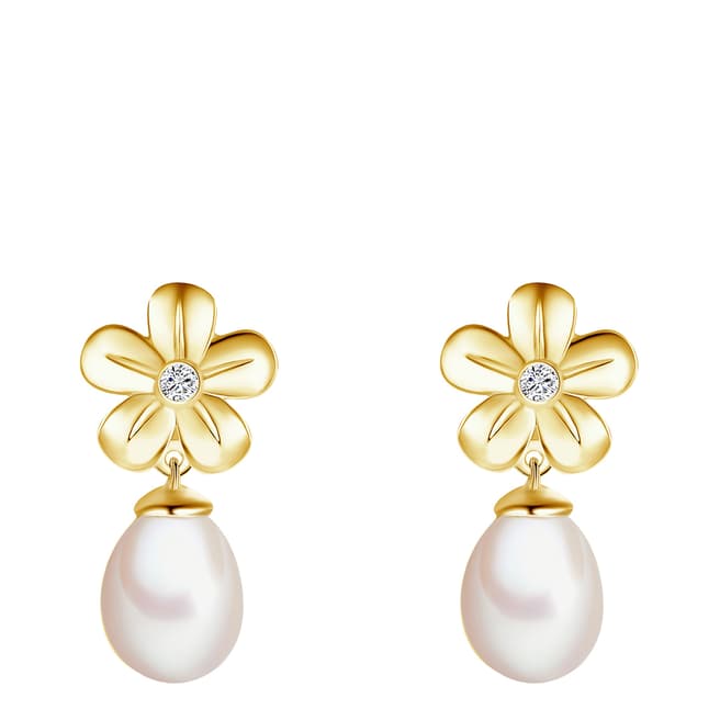 Tess Diamonds Gold Pearl Flower Drop Stud Earrings 7mm