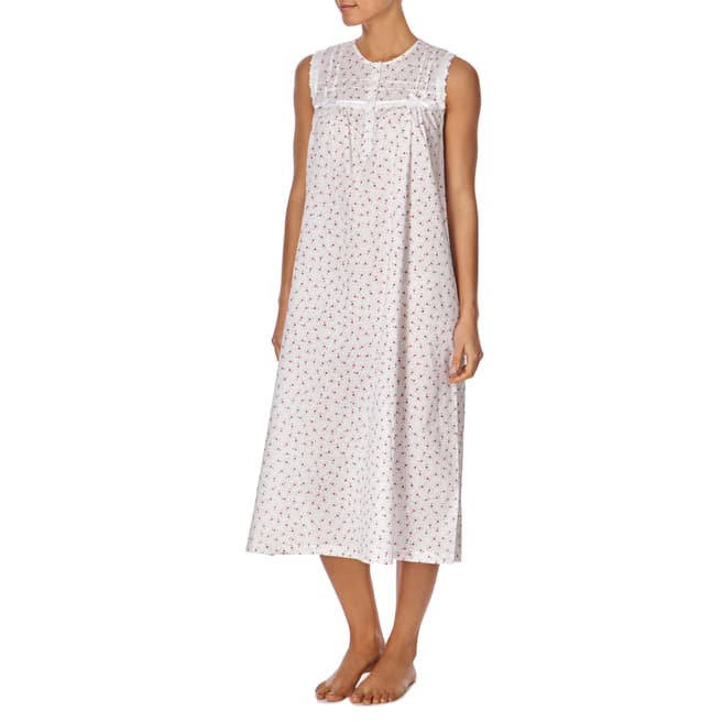 Cottonreal White/Raspberry Dittsy Floral Strappy Nightdress