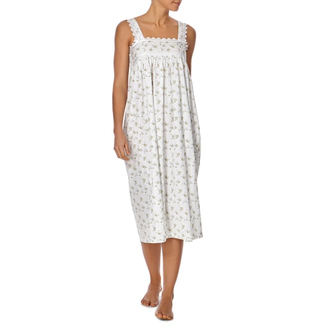 Cottonreal White/OliveDeluxe Twill Floral Wide Strap Nightdress