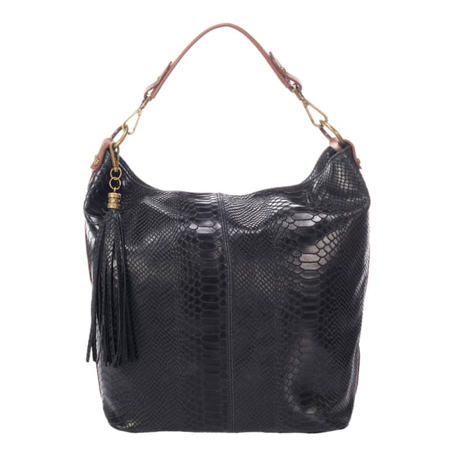 Massimo Castelli Black Leather Reptile Textured Shopper Bag