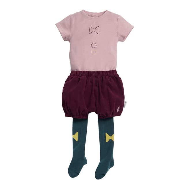 Mamas & Papas Girl's Purple Corby Tindersticks Bodysuit, Short and Tights Set