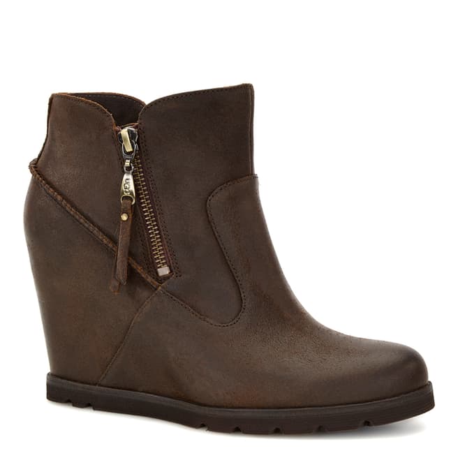 UGG Brown Leather Myrna Wedge Ankle Boots