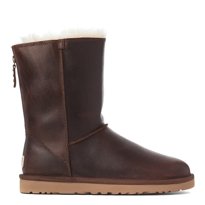 UGG Brown Leather Classic Zip Short Boots