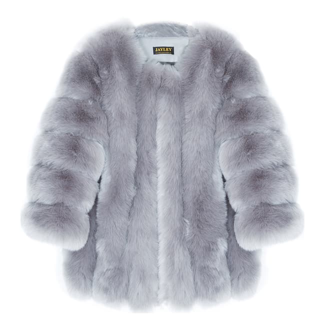 JayLey Collection Grey Luxury Faux Fur Coat