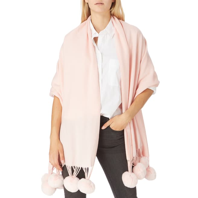 JayLey Collection Blush Pink Cashmere Blend Faux Fur Pom Pom Wrap
