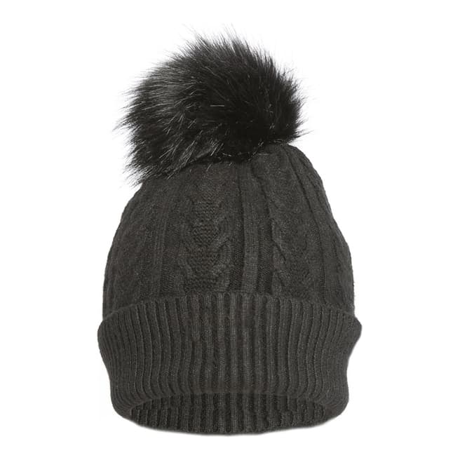 JayLey Collection Black Faux Fur Pompom Cashmere Blend Hat