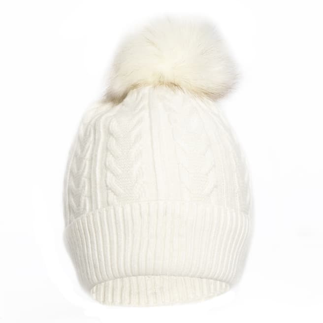JayLey Collection Faux Fur Pompom Cashmere Blend Hat Cream