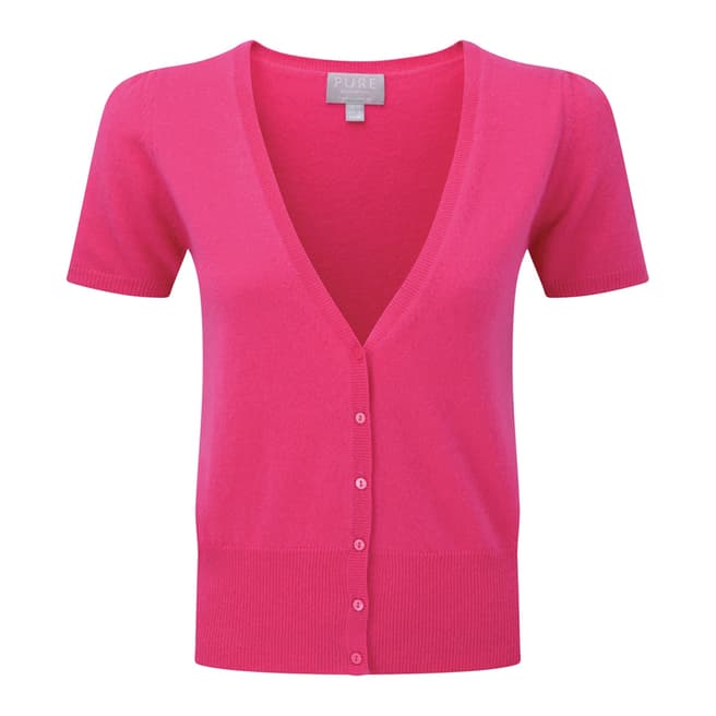 Pure Collection Sunset Pink Cashmere Short Sleeve Cardigan