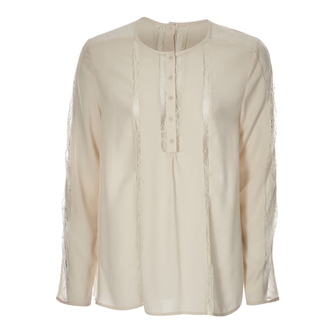 French Connection Cream Polly Plains Lace Insert Blouse