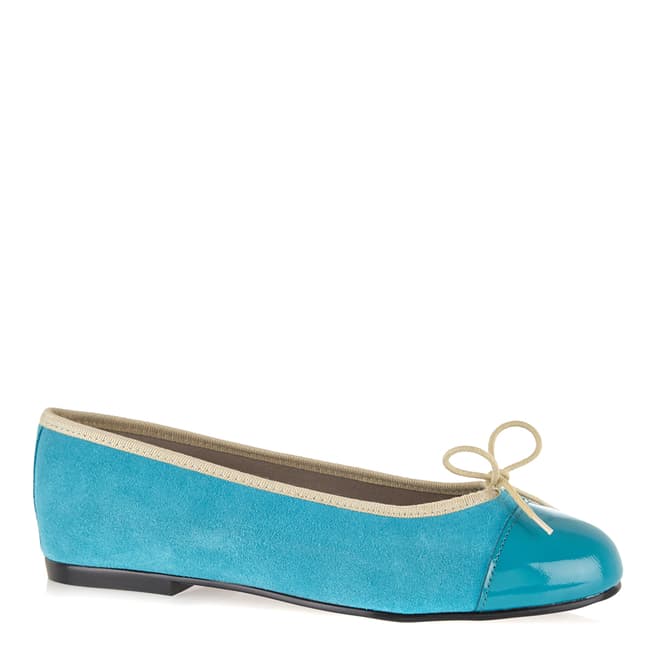 French Sole Turquoise Nubuck Simple Ballet Flats