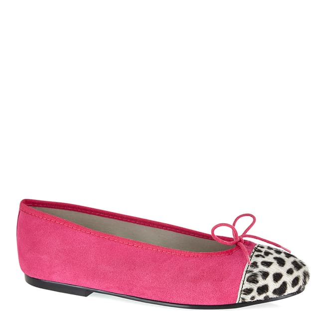 French Sole Pink Suede Leopard Toe Cap Simple Ballet Flats