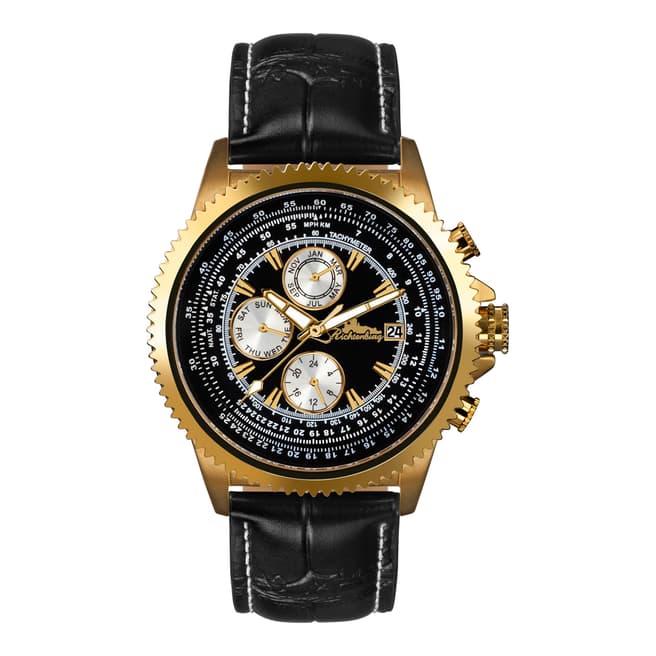 Richtenburg Men's Black/Gold Stainless Steel/Leather Panama Watch
